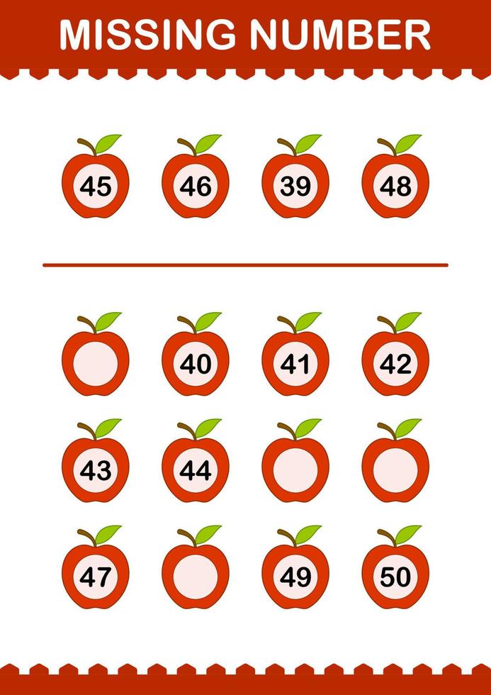 número ausente com maçã. planilha para crianças vetor