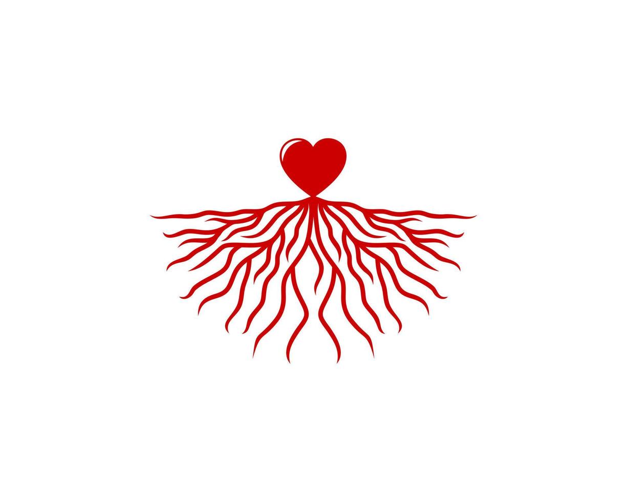 combinação de amor e logotipo de raiz de árvore vetor