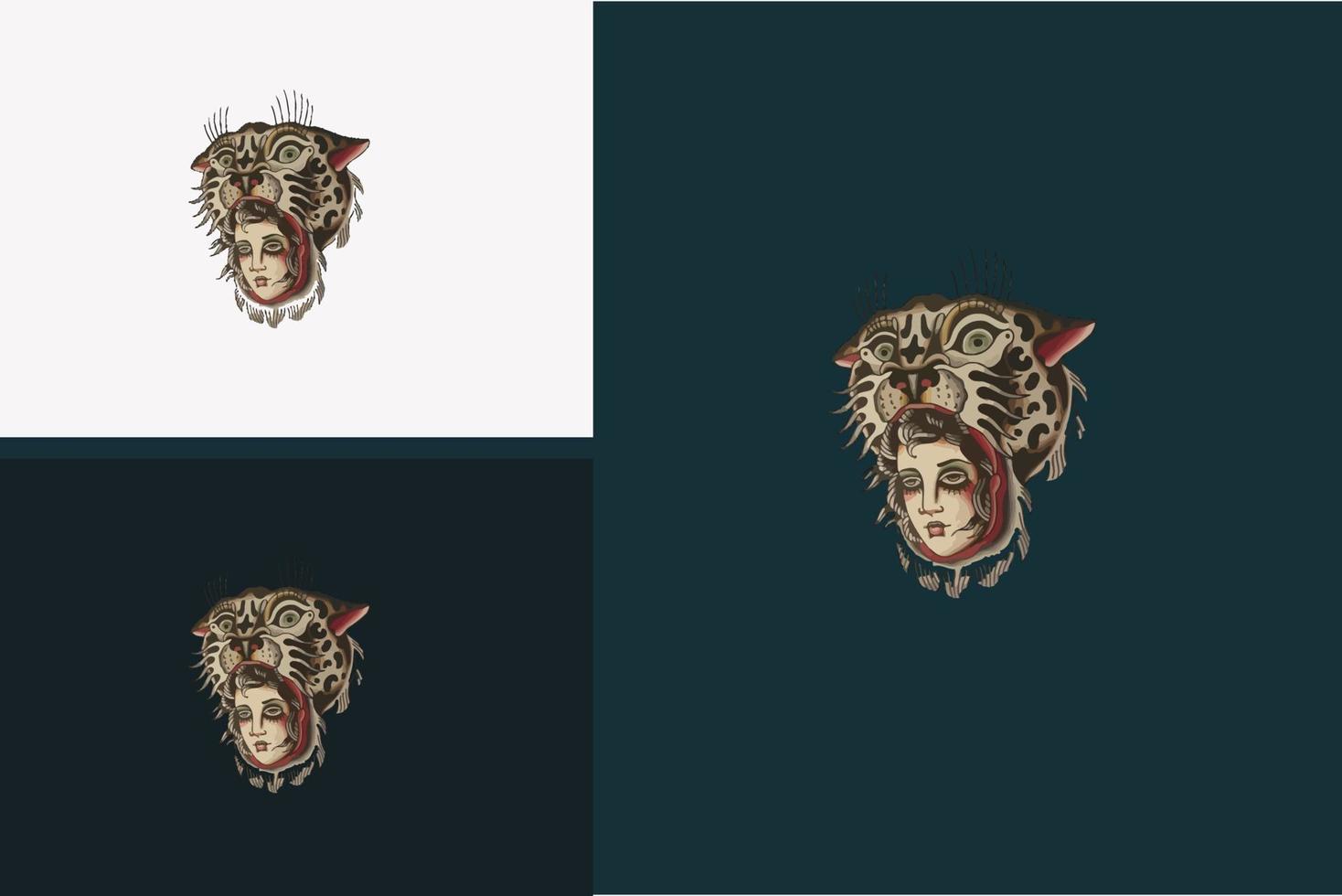 design de ilustração vetorial de cabeça de tigre e rosto de mulheres vetor