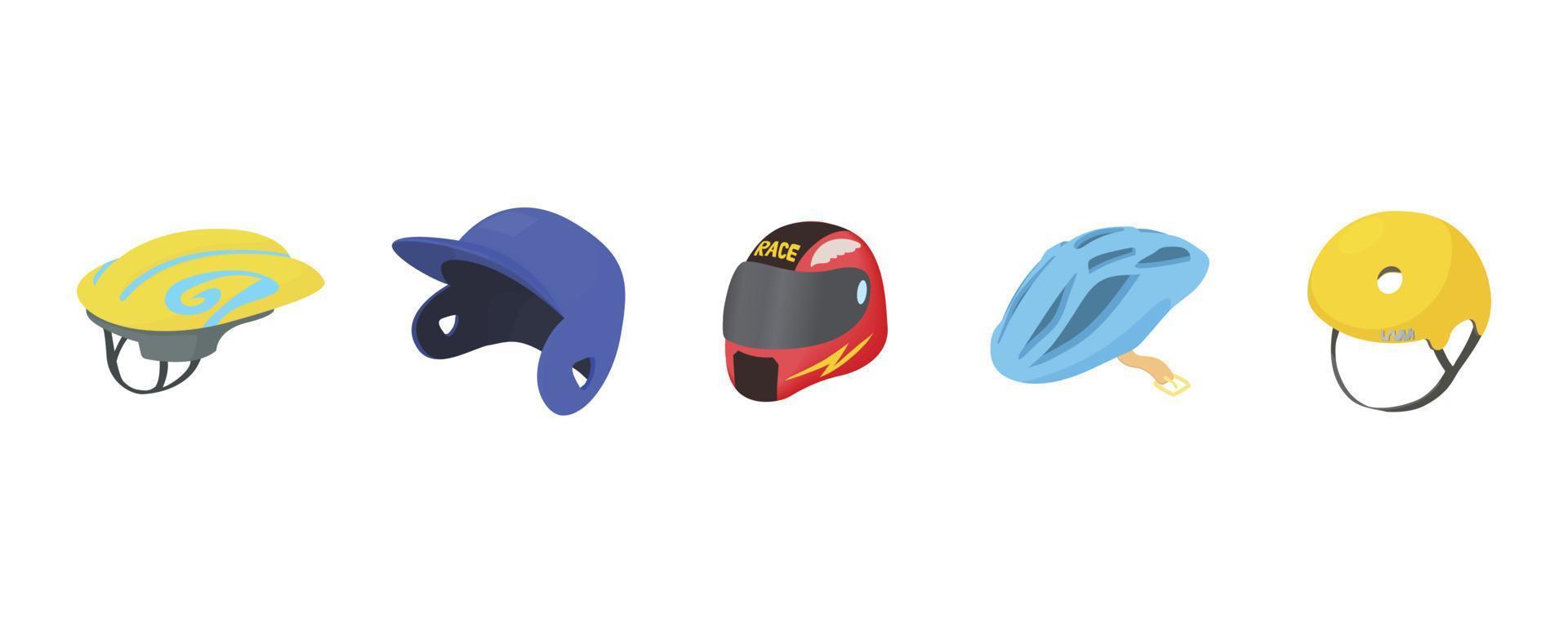 conjunto de ícones de capacete esportivo, estilo cartoon vetor
