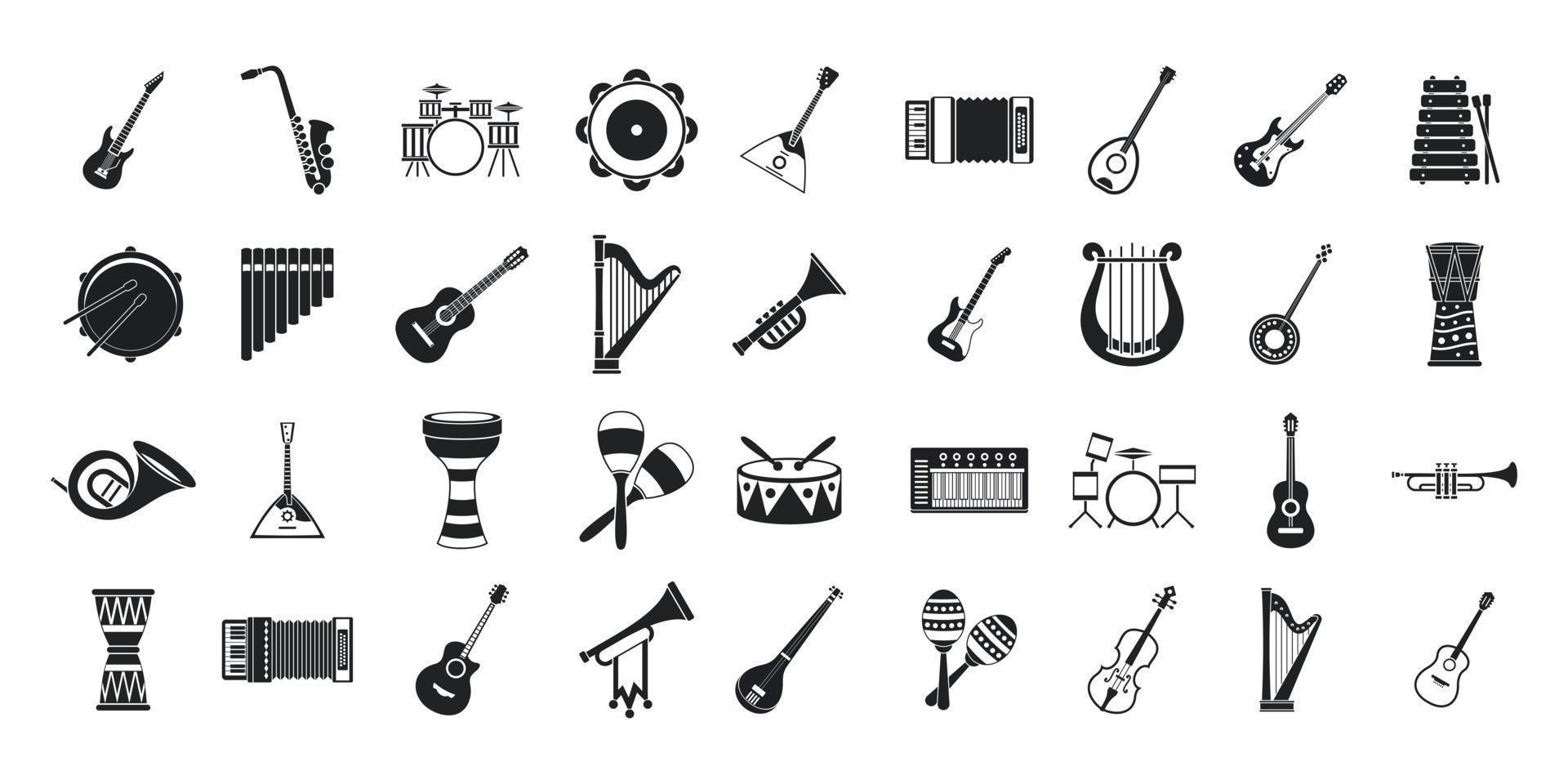 conjunto de ícones de instrumentos musicais, estilo simples vetor