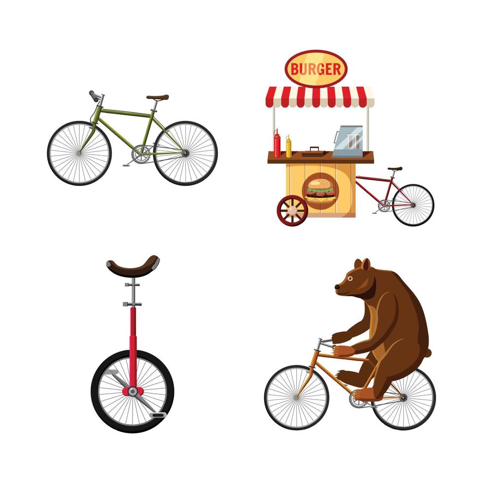 conjunto de ícones de bicicleta, estilo cartoon vetor