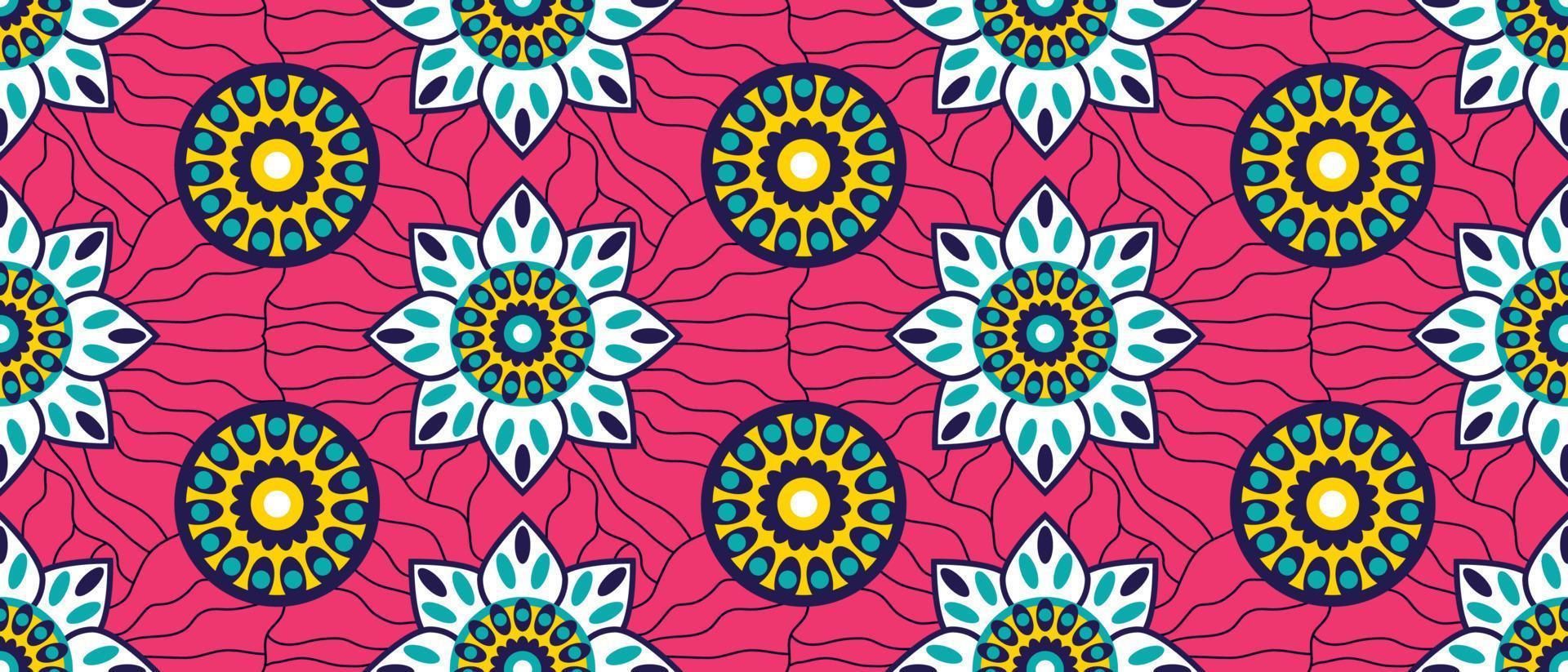 padrão de fundo rosa tradicional étnico africano. sem costura linda kitenge, estilo chitenge. design de moda em colorido. motivo abstrato do círculo geométrico. estampas florais de ancara, estampas de cera africanas. vetor