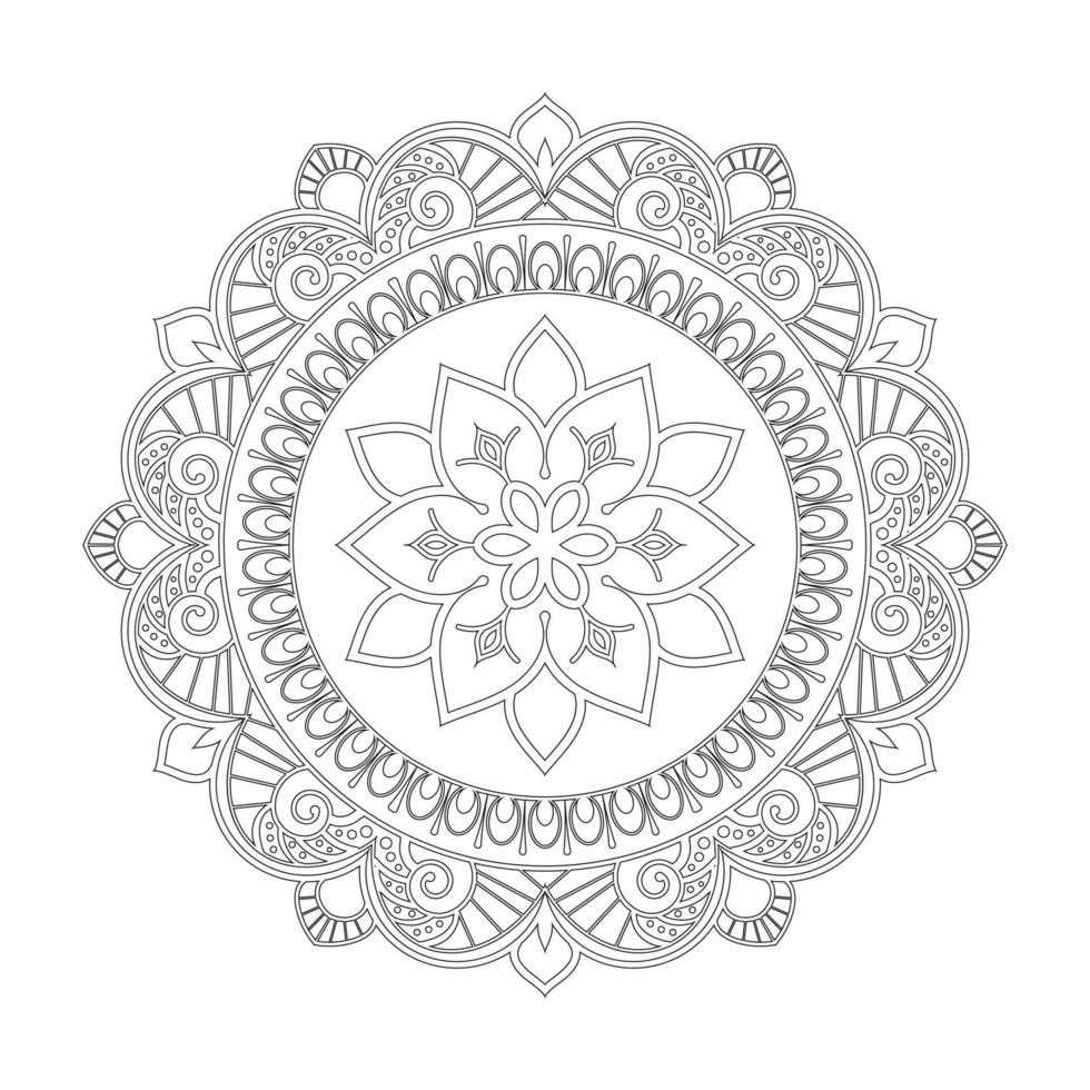 design de mandala floral com arte de linha preto e branco de estilo étnico vetor