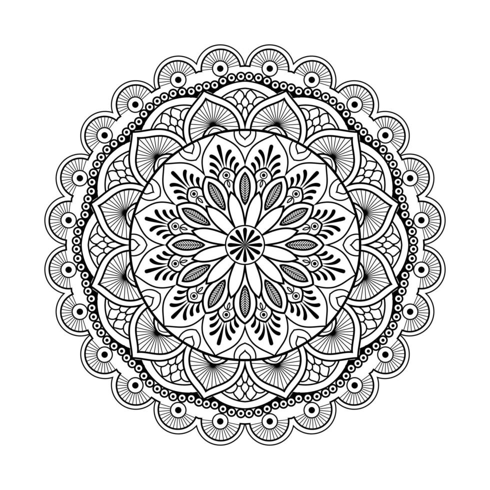 design de mandala floral com arte de linha preto e branco de estilo étnico vetor