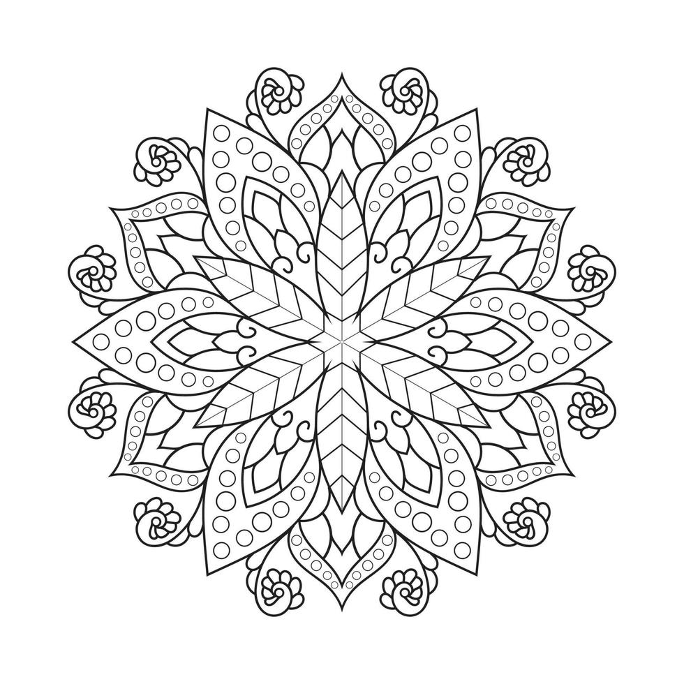 design de mandala floral com arte de linha preto e branco de estilo étnico vetor