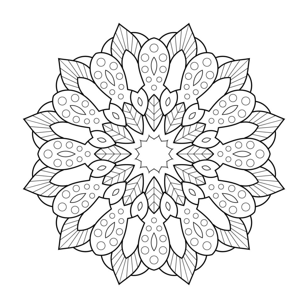 design de mandala floral com arte de linha preto e branco de estilo étnico vetor