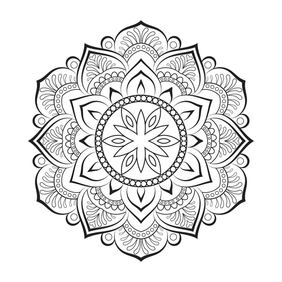 design de mandala floral com arte de linha preto e branco de estilo étnico vetor