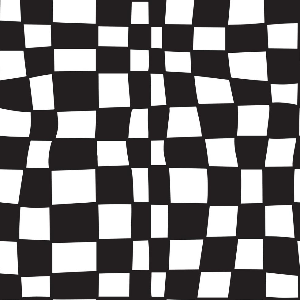 preto e branco groovy ondulado derretido psicodélico mão desenhada xadrez sem costura padrão de fundo vector. papel de parede de textura de repetição óptica hippie retro hippie, design têxtil. vetor