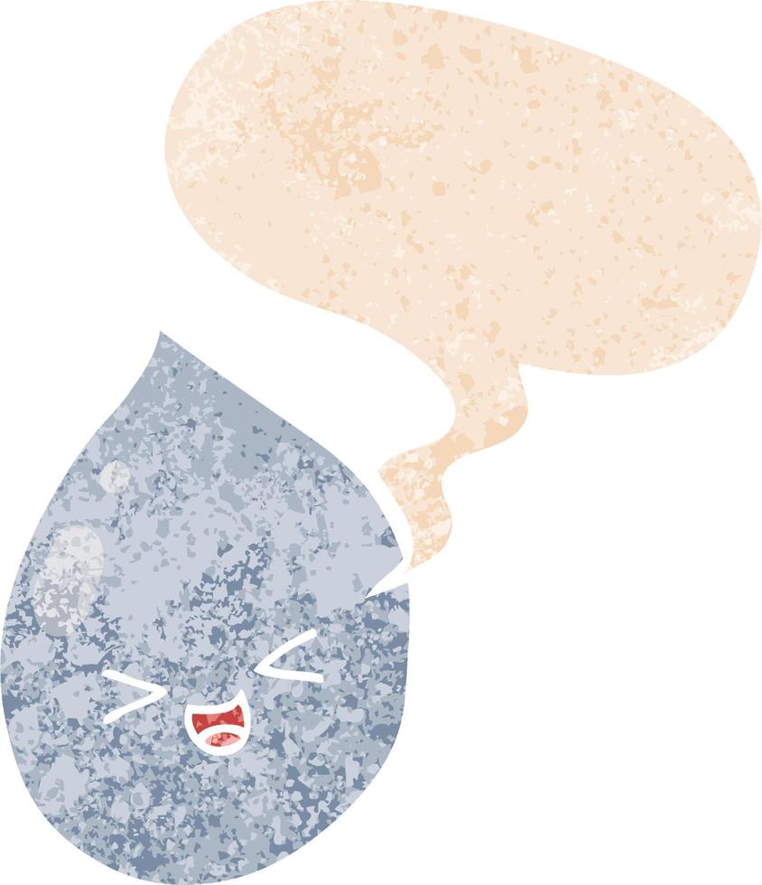 gota de chuva de desenho animado e bolha de fala em estilo retrô texturizado vetor