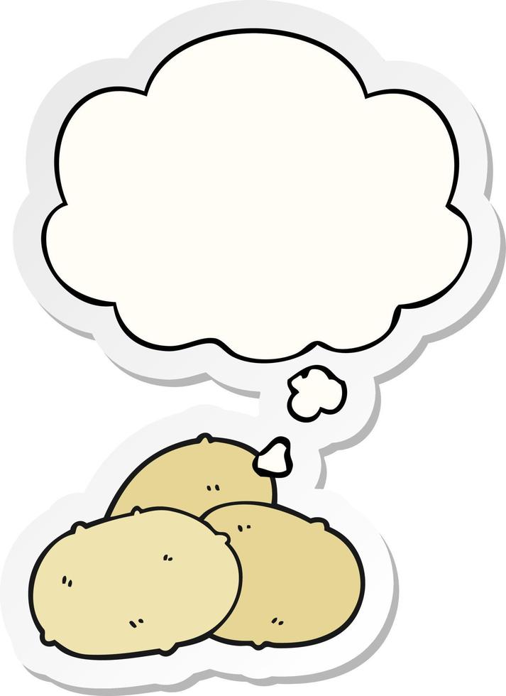 batatas de desenho animado e balão de pensamento como um adesivo impresso vetor