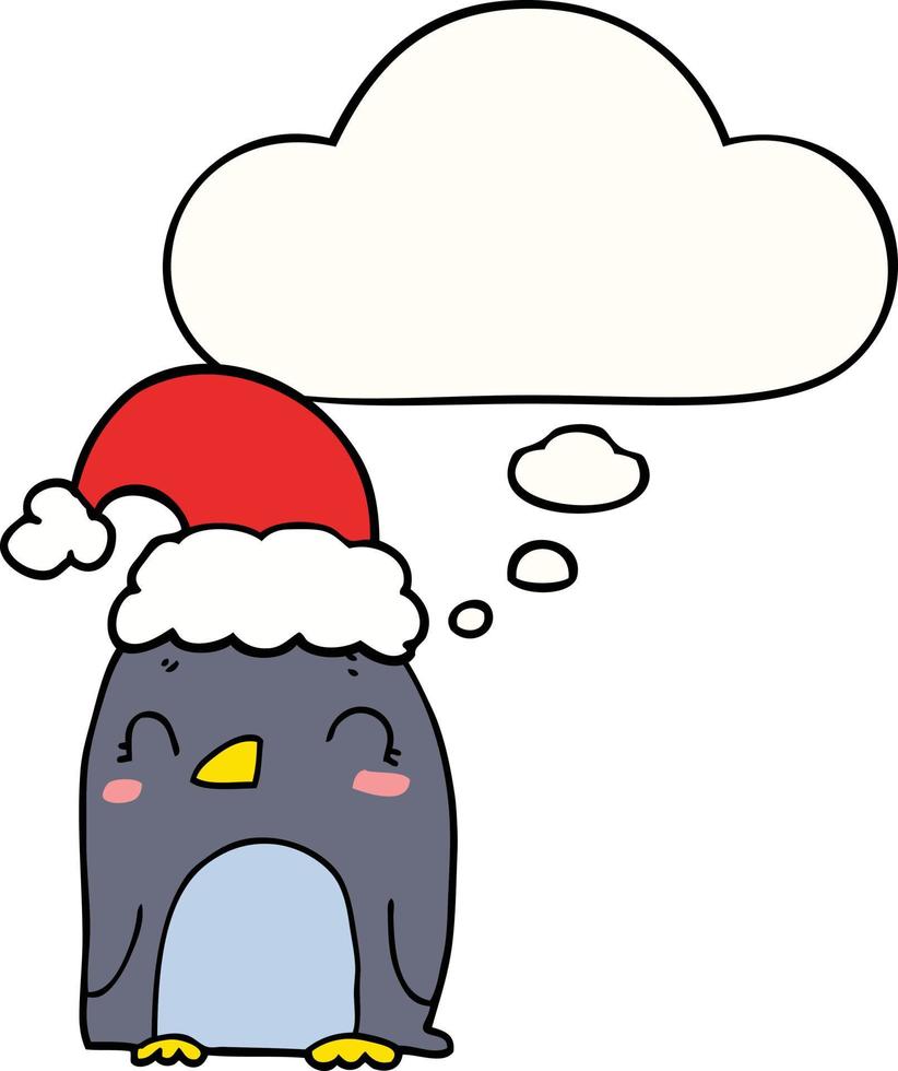 pinguim de natal fofo e balão de pensamento vetor