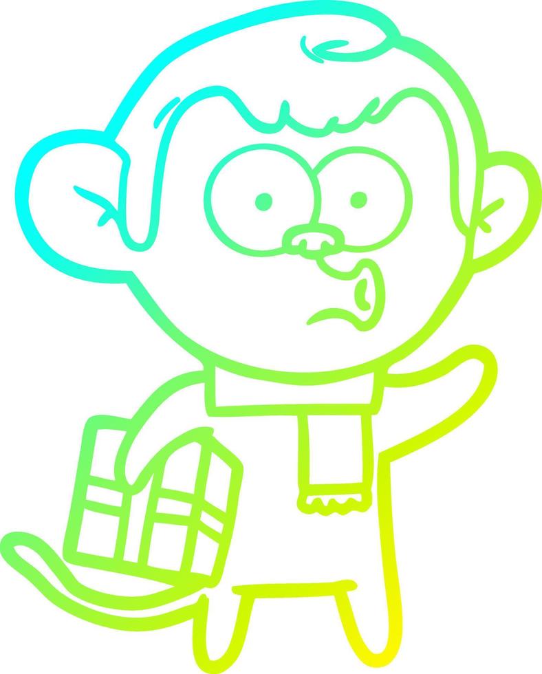 desenho de linha de gradiente frio desenho animado macaco de natal vetor