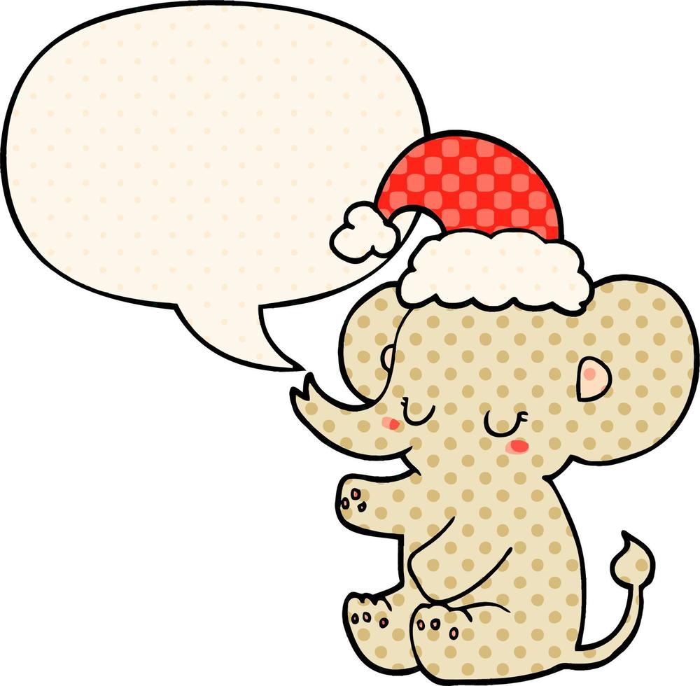 elefante de natal fofo e bolha de fala no estilo de quadrinhos vetor