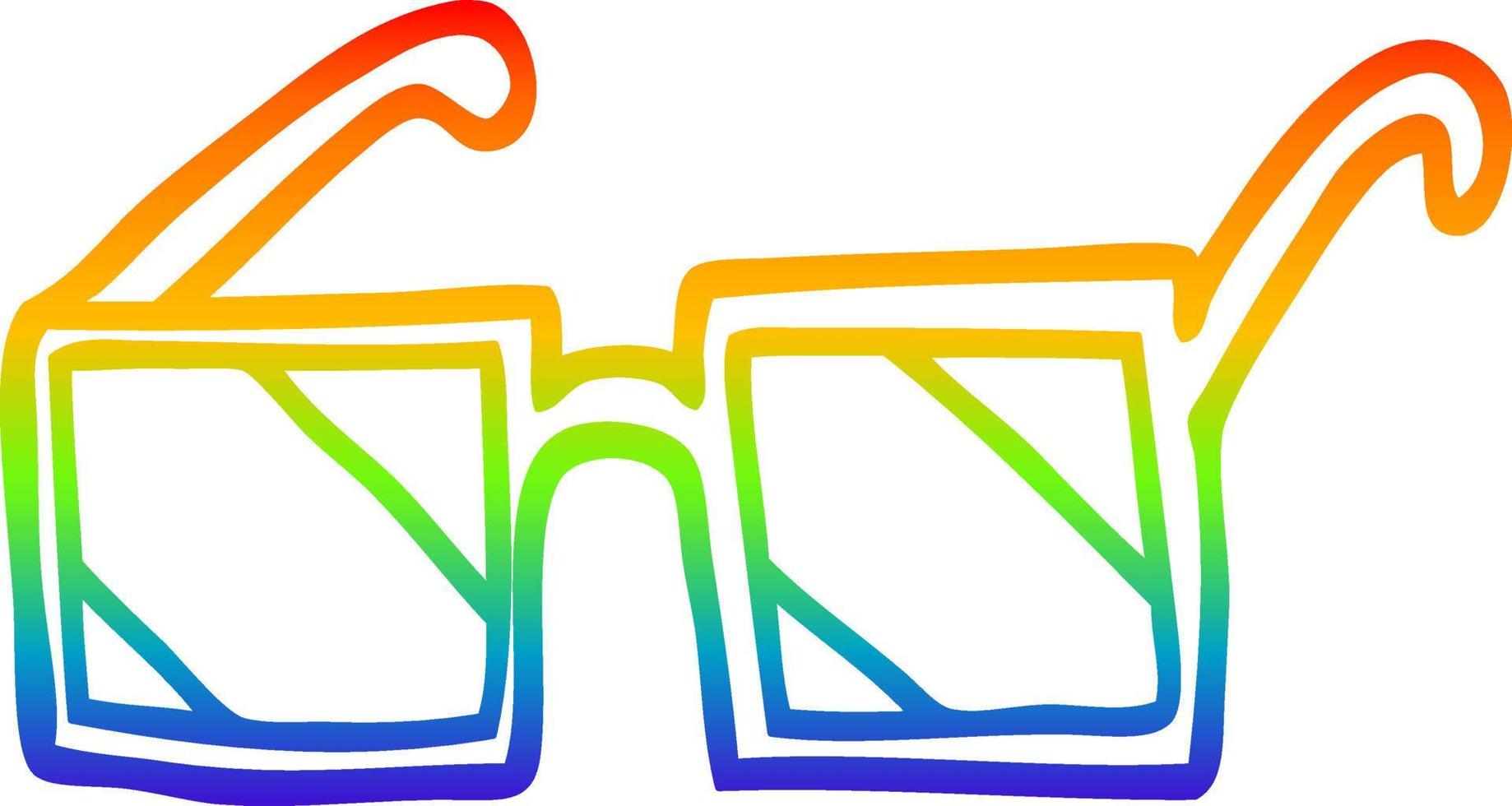 desenho de linha gradiente arco-íris óculos de sol quadrados de desenho animado vetor