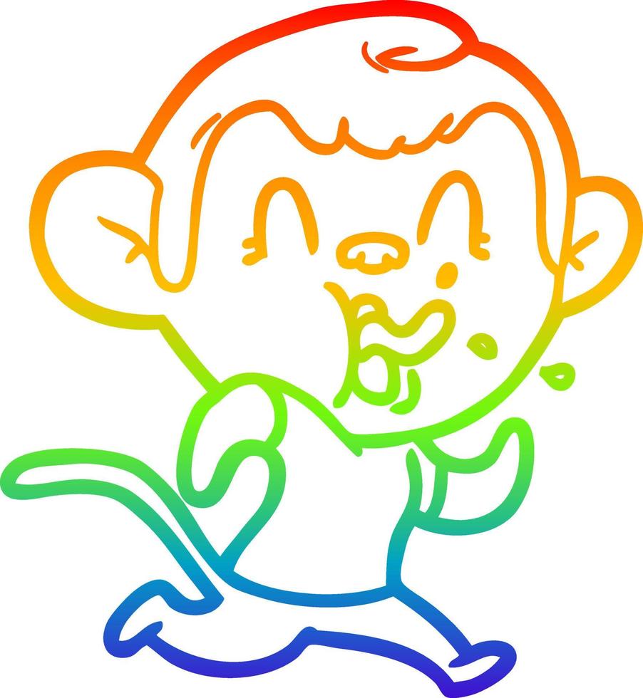 linha de gradiente de arco-íris desenhando macaco de desenho animado louco correndo vetor
