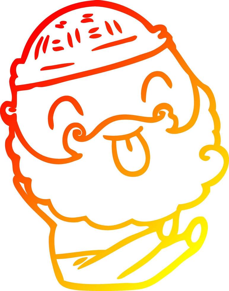 linha de gradiente quente desenhando homem sentado com barba saindo da língua vetor