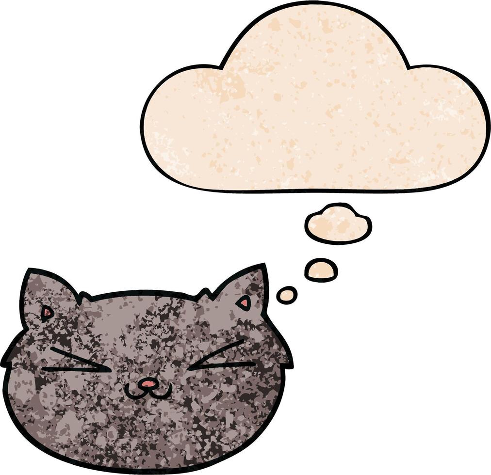 gato de desenho animado feliz e balão de pensamento no estilo de padrão de textura grunge vetor