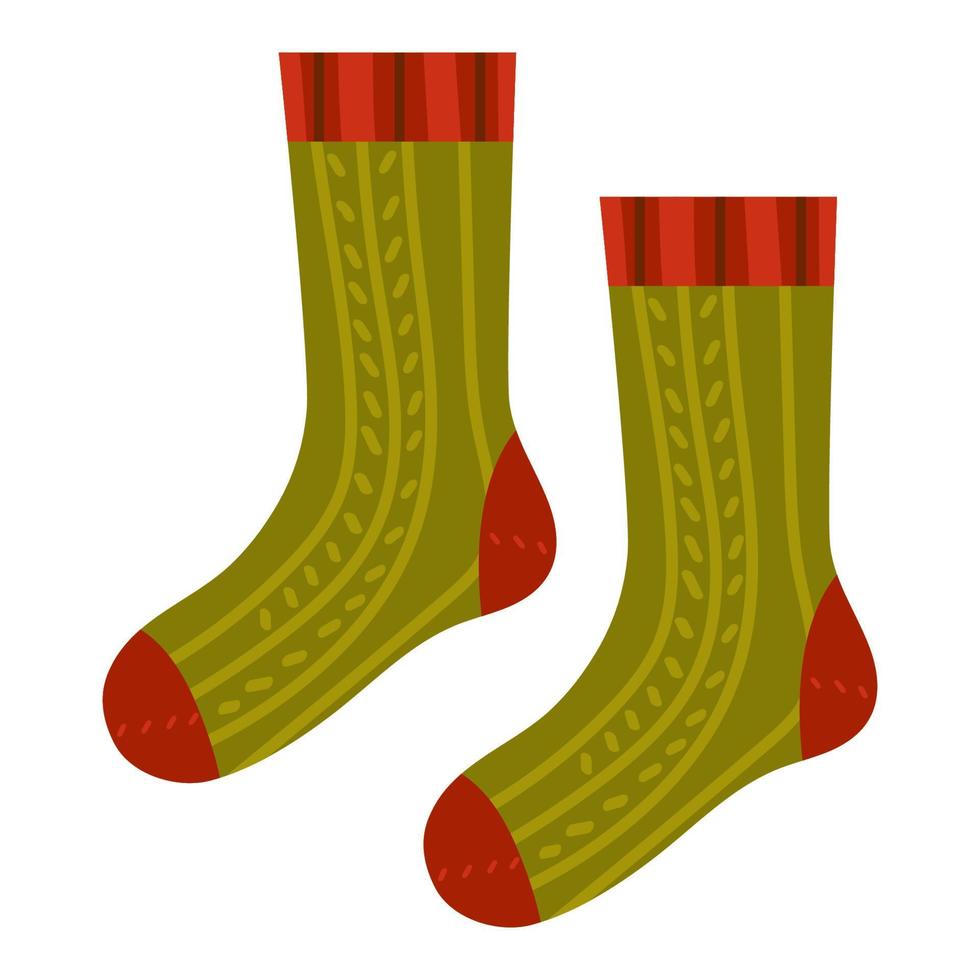 meias de malha quentes de inverno ou outono. meias fofas com padrão, listras. ilustração em vetor de roupas para casa.