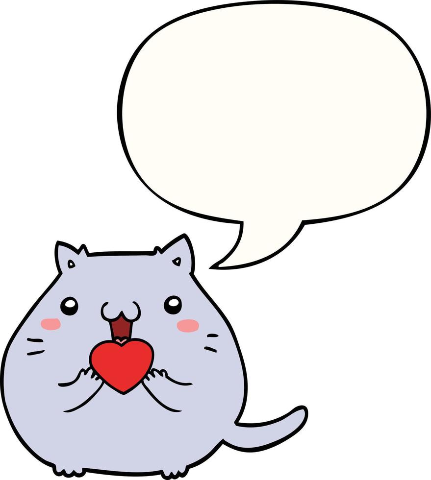 gato bonito dos desenhos animados apaixonado e bolha de fala vetor