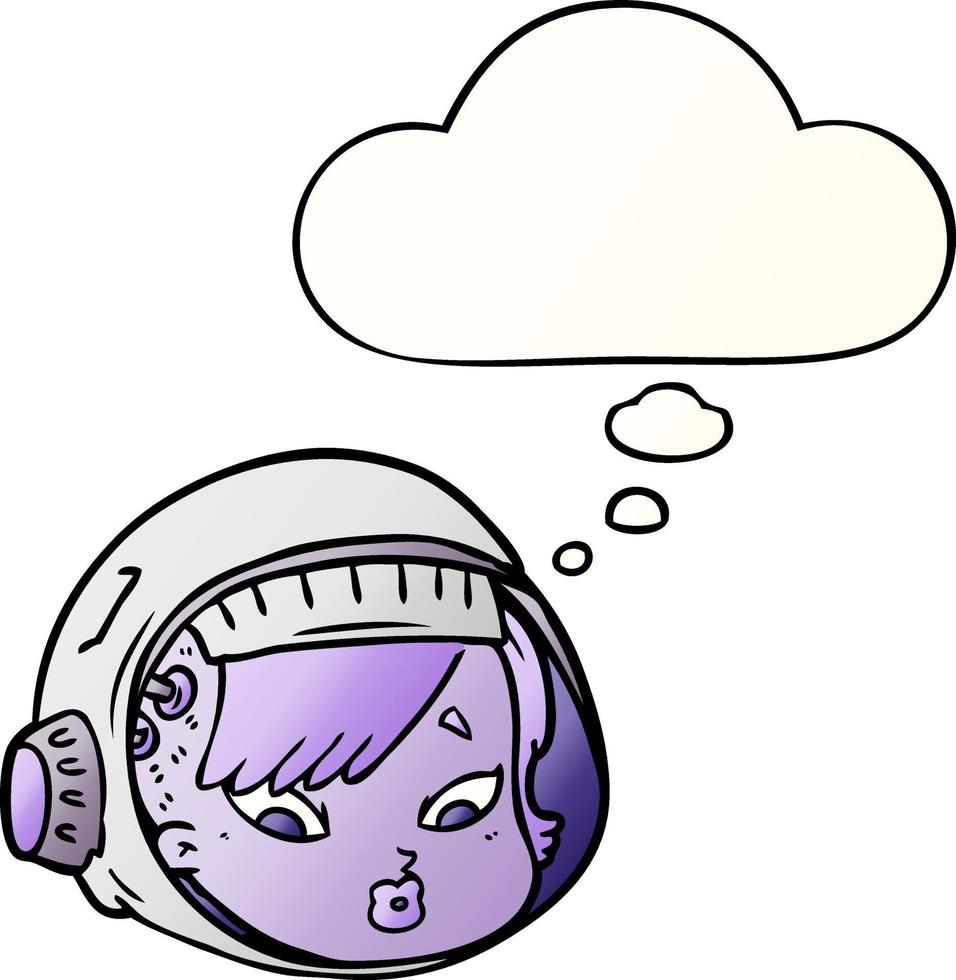 rosto de astronauta de desenho animado e balão de pensamento no estilo de gradiente suave vetor