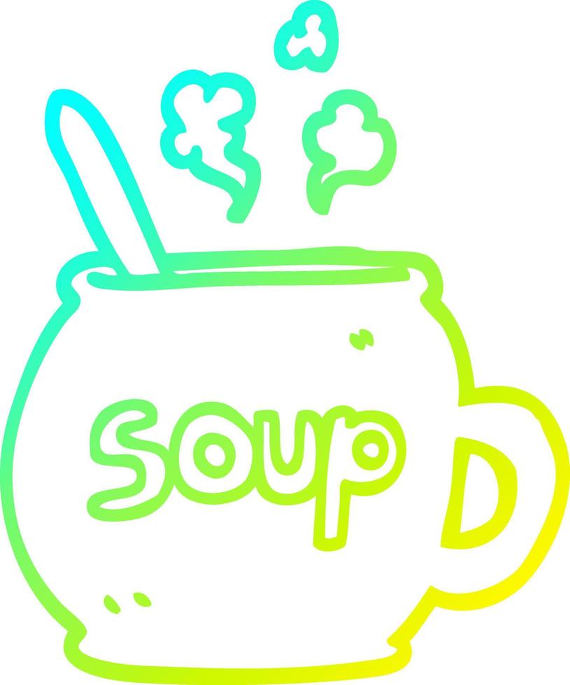 desenho de linha de gradiente frio xícara de sopa de desenho animado vetor