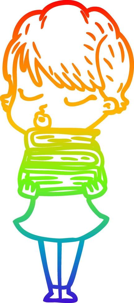 mulher de desenho animado de desenho de linha de gradiente de arco-íris com os olhos fechados vetor