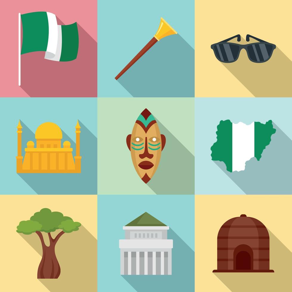 conjunto de ícones da nigéria, estilo simples vetor