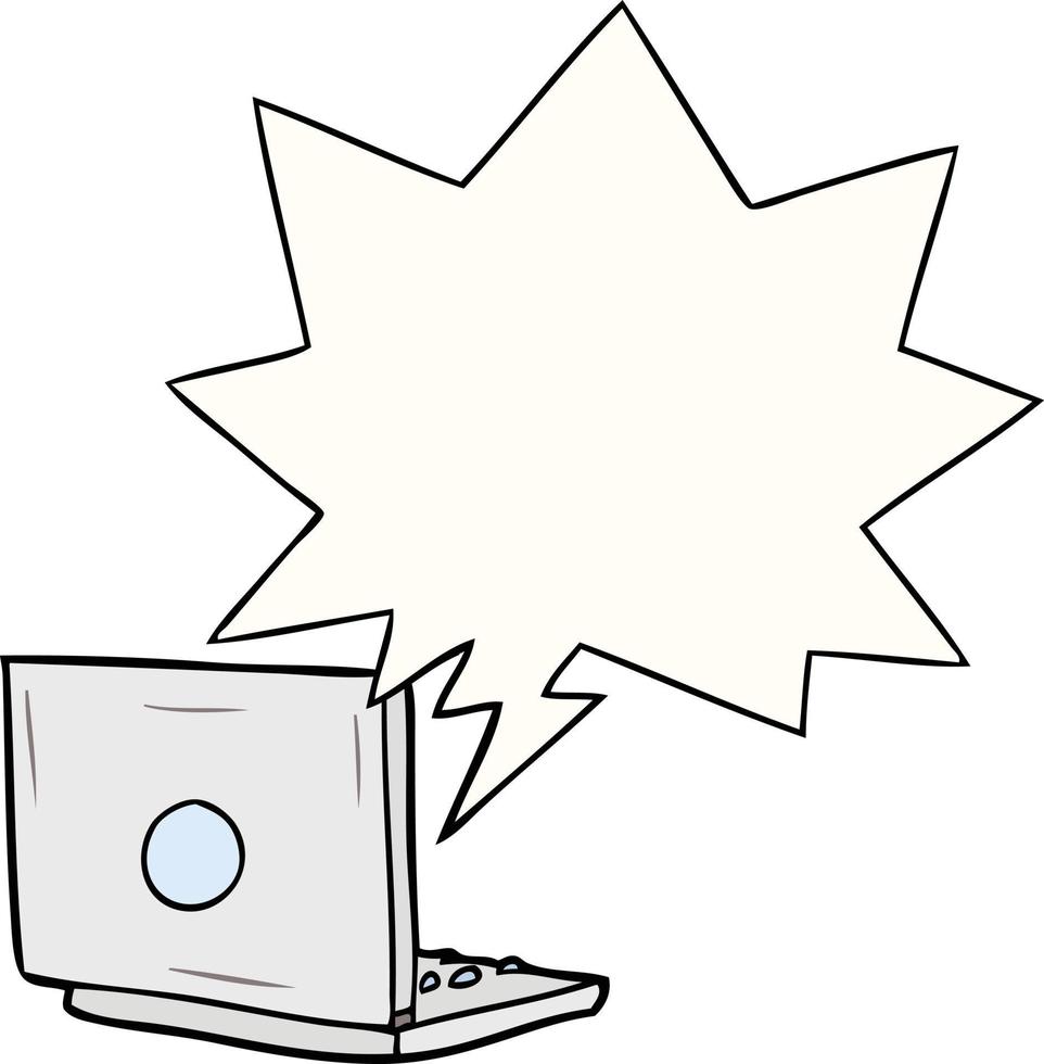 computador portátil dos desenhos animados e bolha do discurso vetor