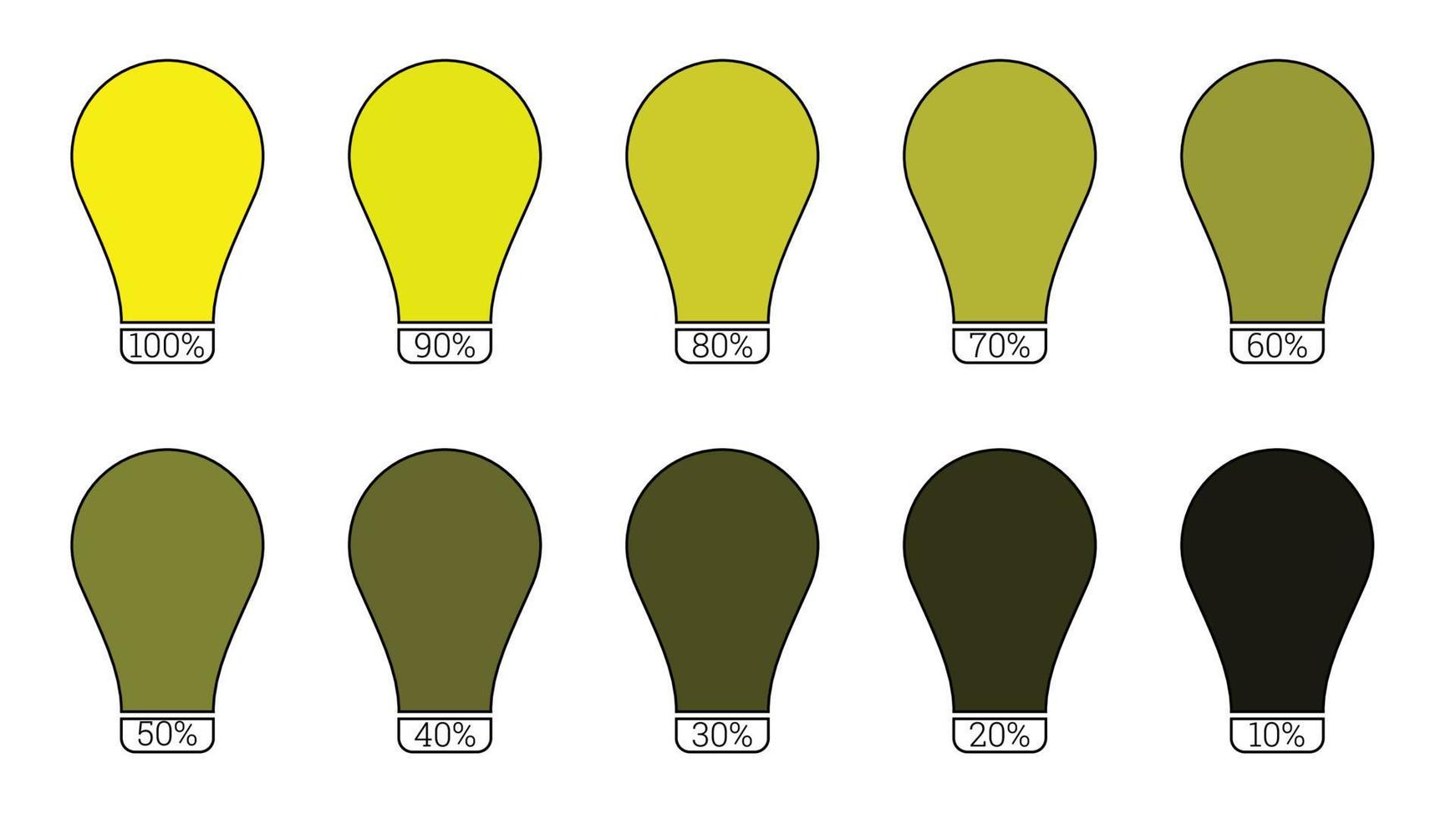 elementos de infográficos de porcentagem definidos em forma de lâmpada plana vetor