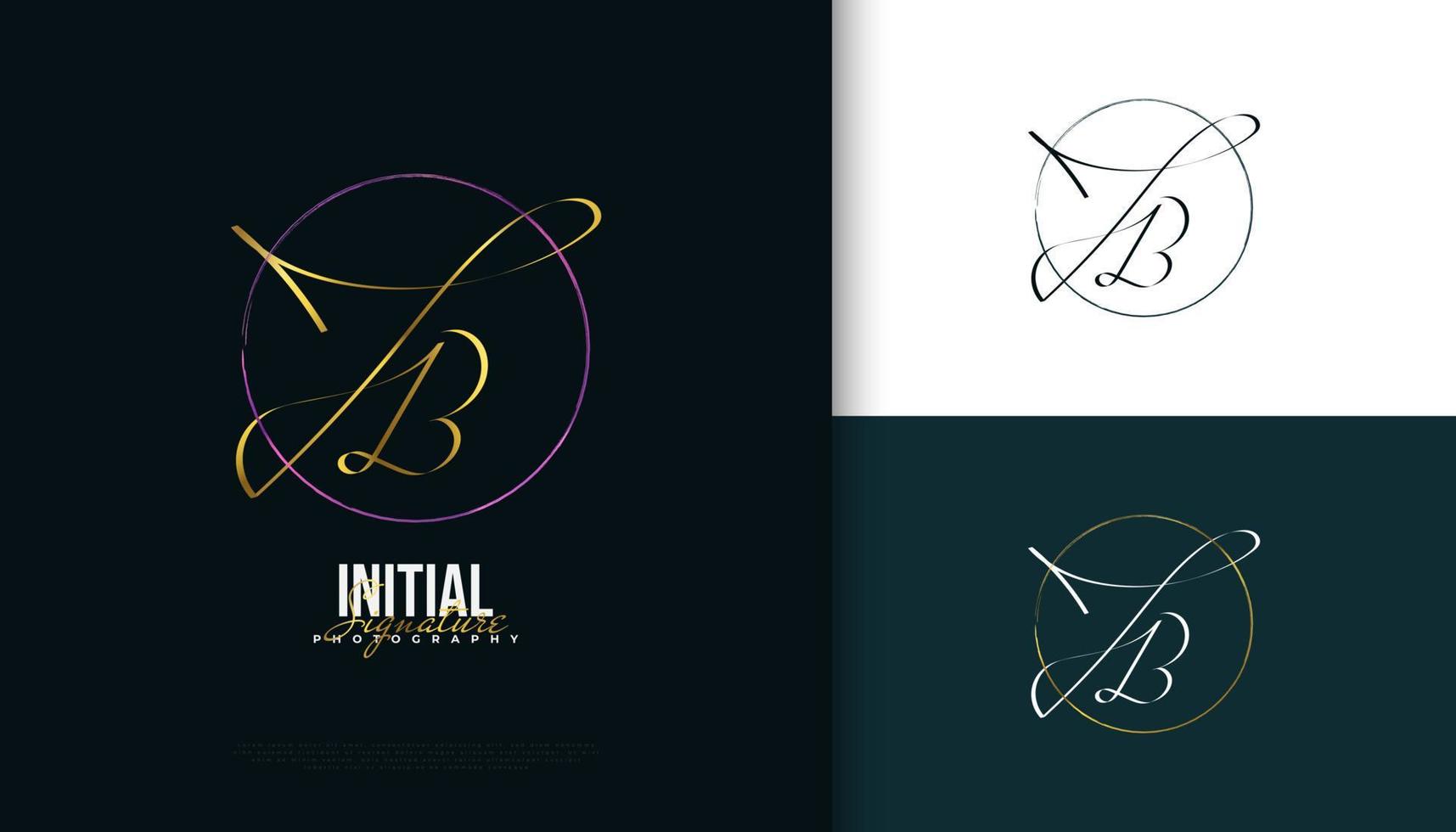 jb design de logotipo de assinatura inicial com estilo de caligrafia ouro elegante e minimalista. design de logotipo inicial j e b para identidade de marca de casamento, moda, joias, boutique e negócios vetor