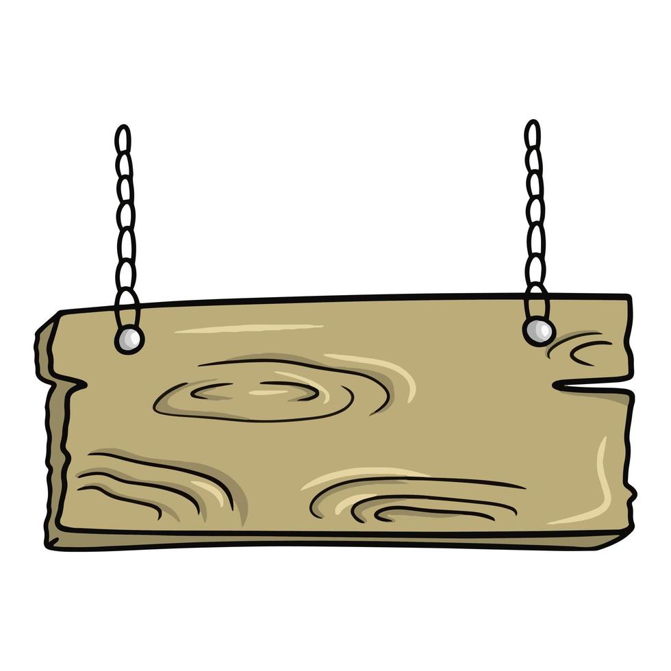 placa de madeira marrom quadrada em uma corrente, estande de publicidade, ilustração vetorial em estilo cartoon em um fundo branco vetor