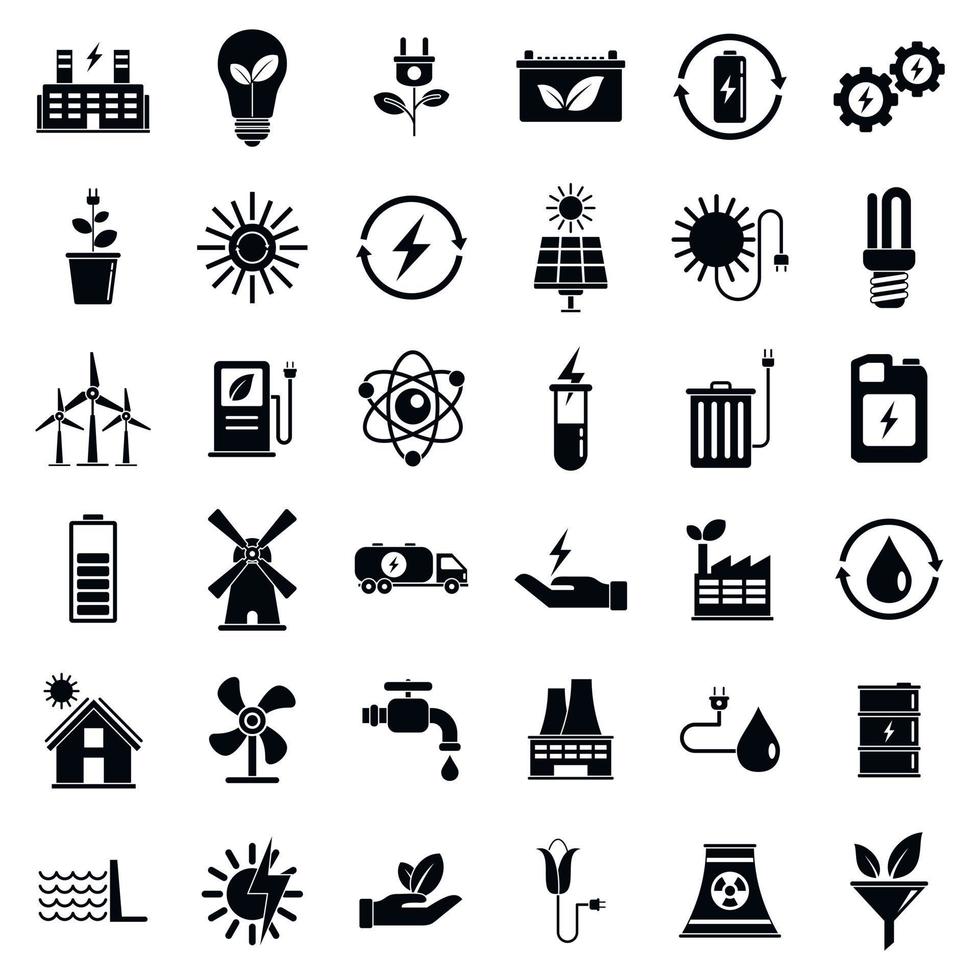 conjunto de ícones de energia limpa, estilo simples vetor