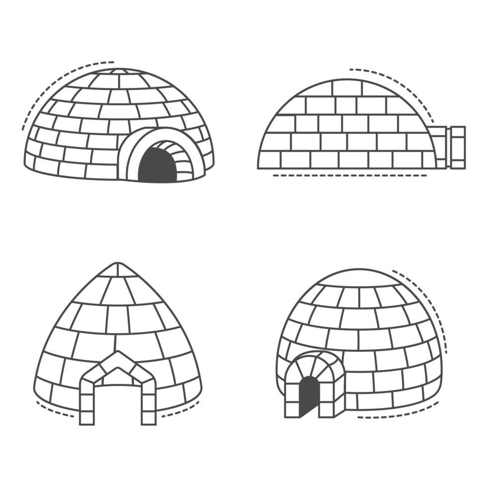 conjunto de ícones iglu esquimó, estilo de contorno vetor