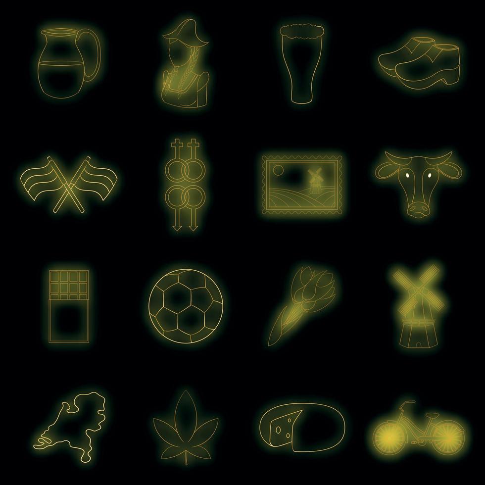 conjunto de ícones de viagens holanda vector neon