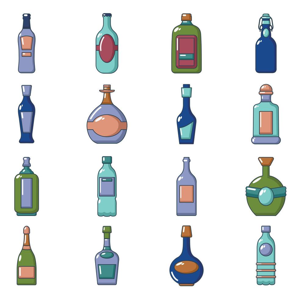 conjunto de ícones de garrafas, estilo cartoon vetor