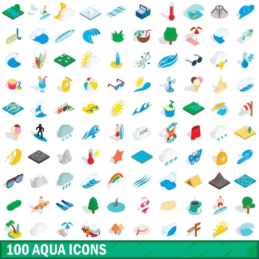 conjunto de 100 ícones aqua, estilo 3d isométrico vetor