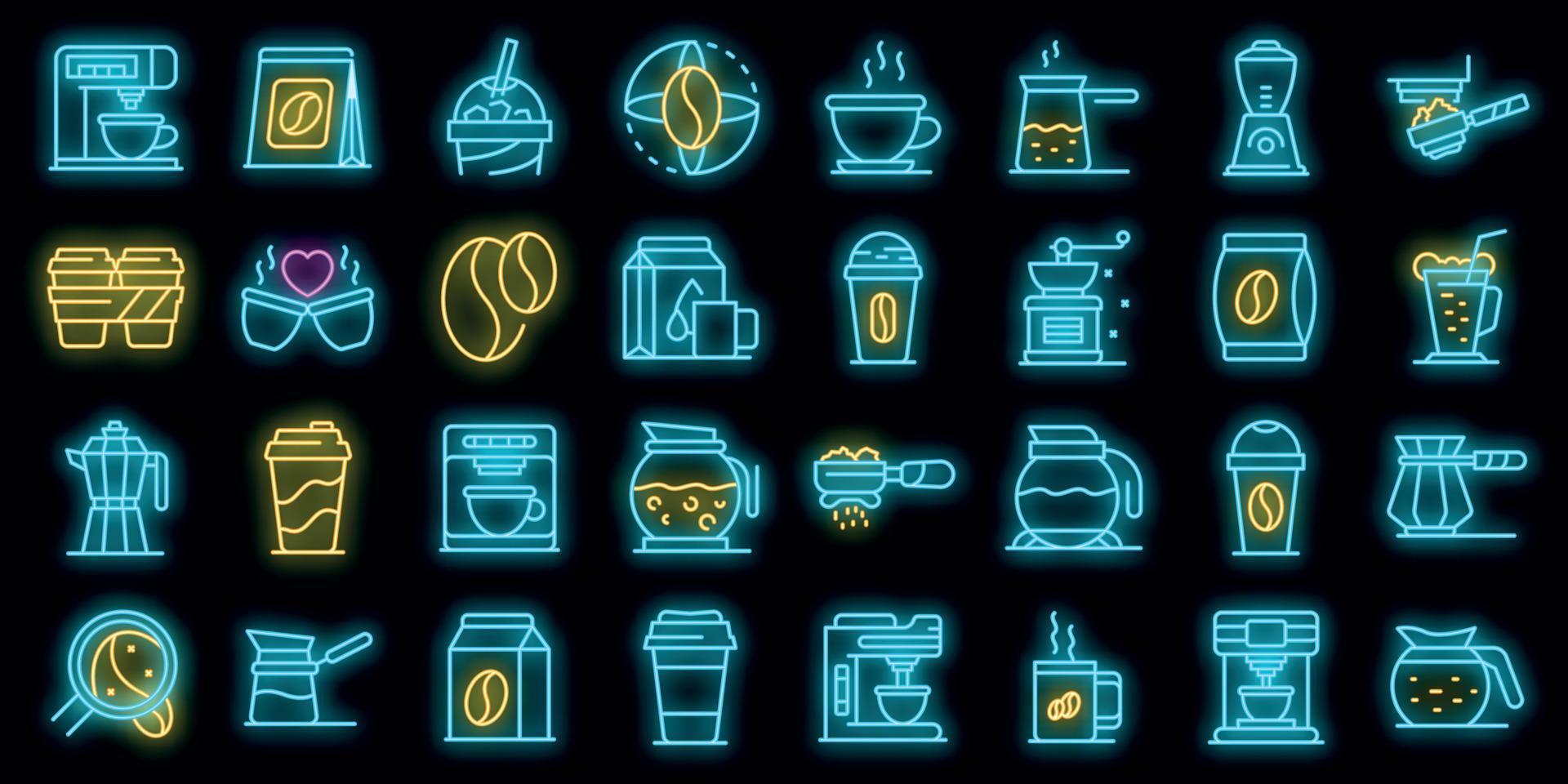 conjunto de ícones de café vector neon