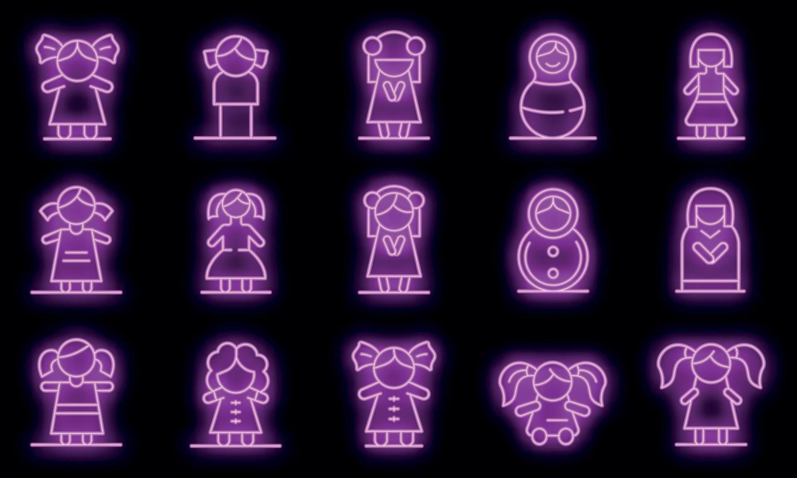 conjunto de ícones de bonecas vetor neon