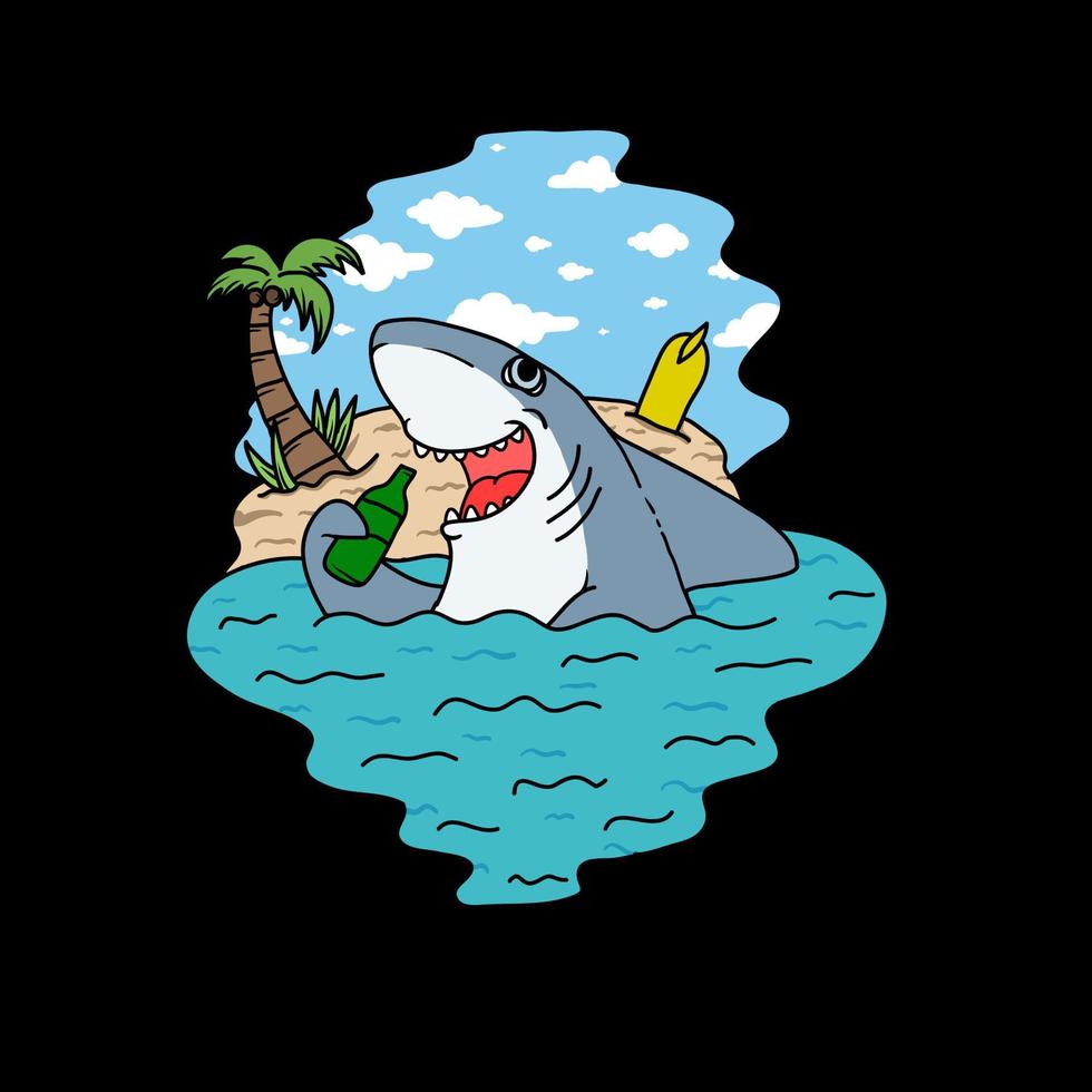 ilustração vetorial de férias de tubarão dos desenhos animados vetor