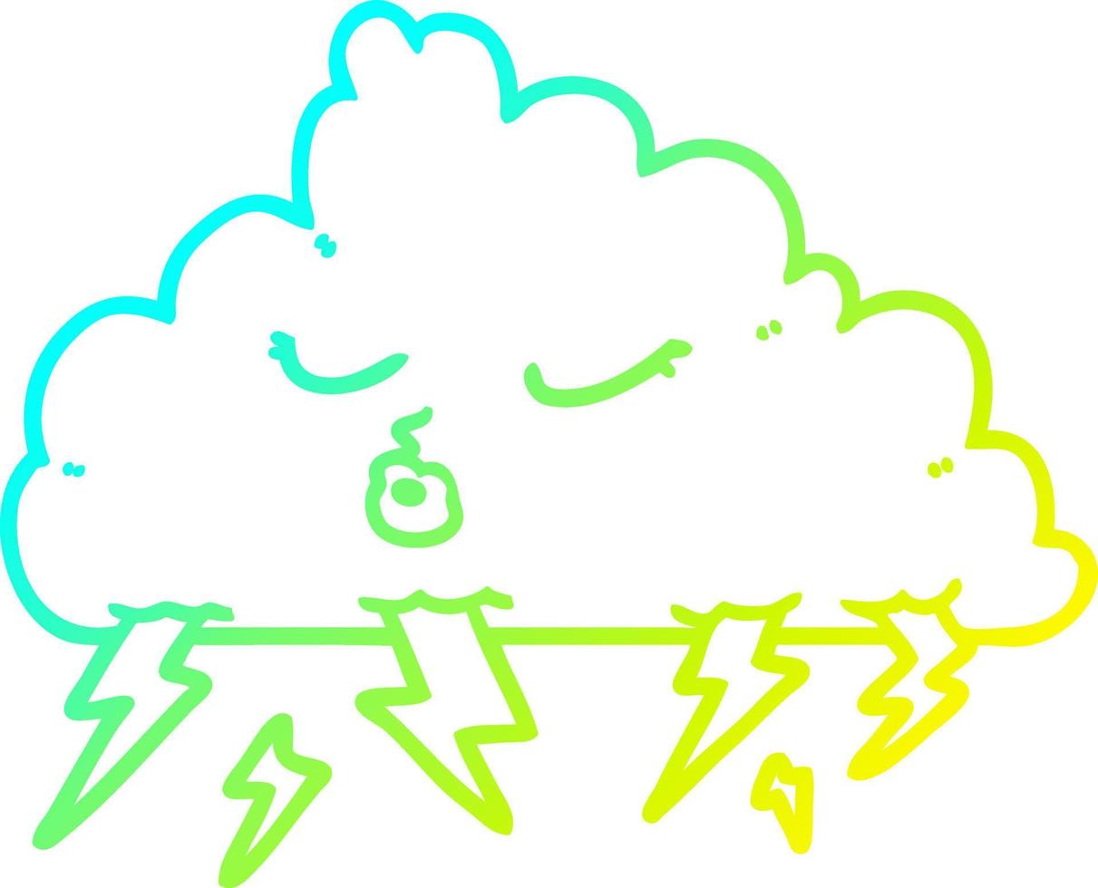 desenho de linha de gradiente frio nuvem de trovoada dos desenhos animados vetor