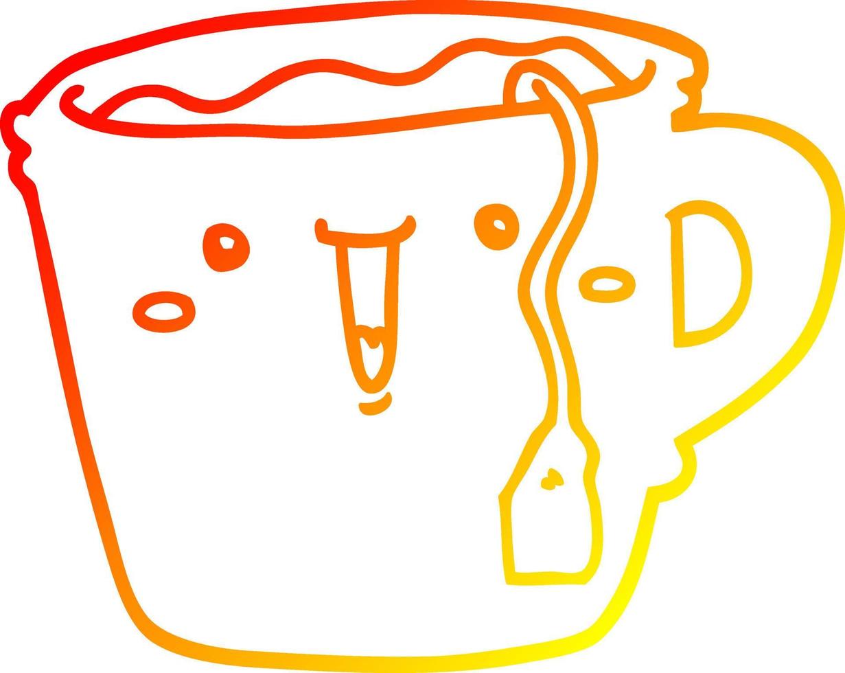 linha de gradiente quente desenhando uma xícara de café de desenho animado bonito vetor