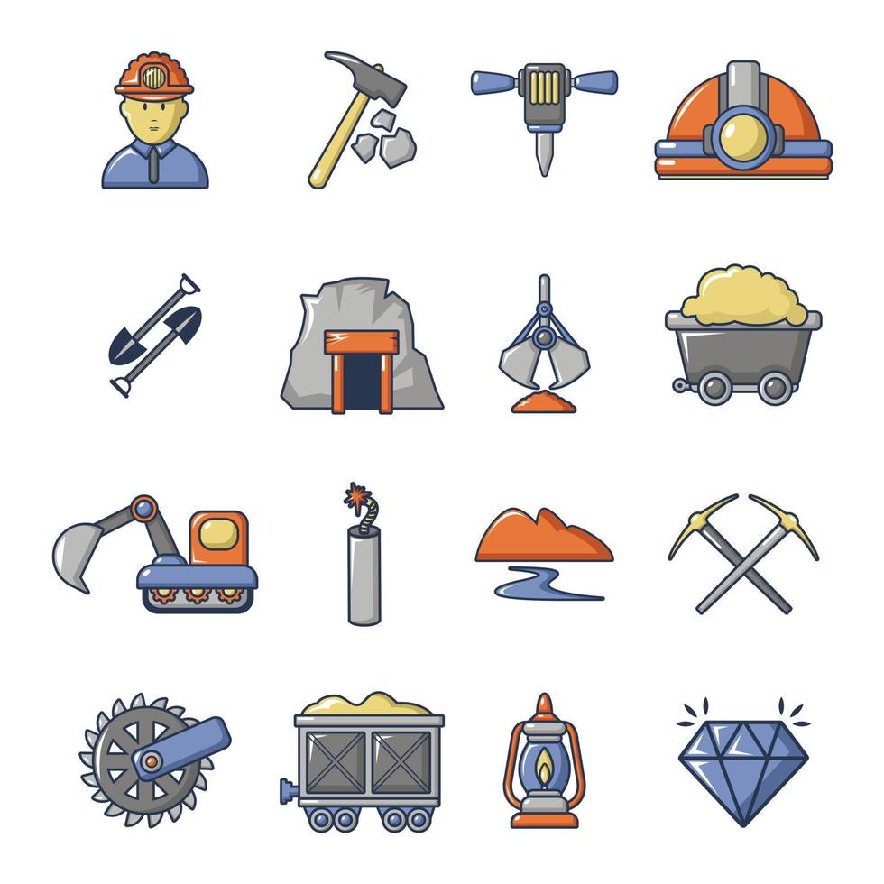 conjunto de ícones de negócios de minerais de mineração, estilo cartoon vetor