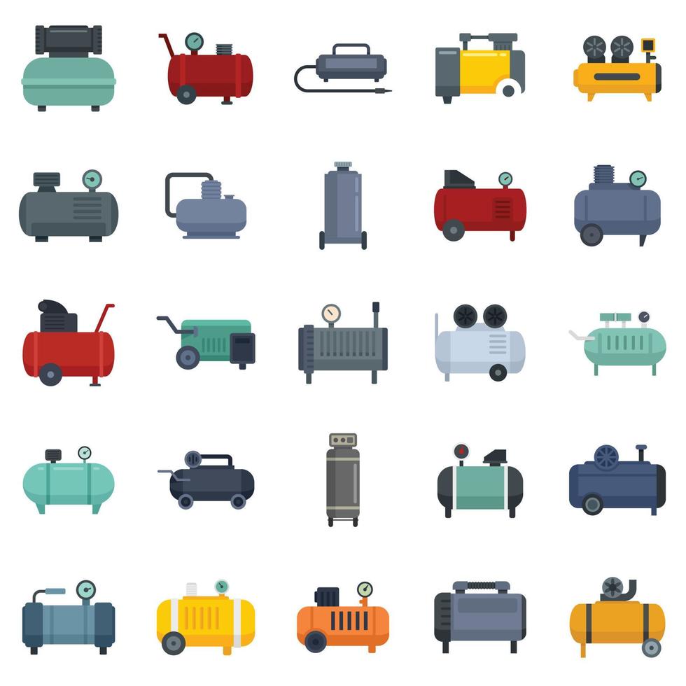 ícones do compressor de ar definir vetor plano isolado