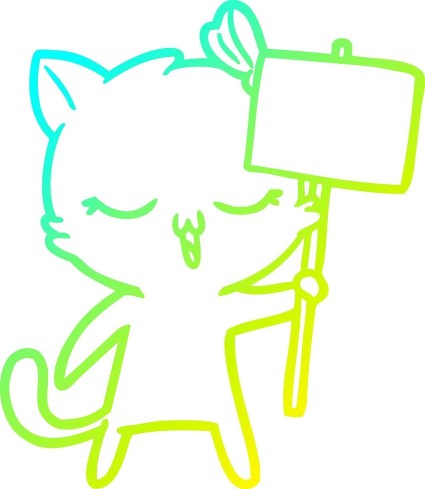 gato de desenho animado de desenho de linha de gradiente frio com laço na cabeça vetor