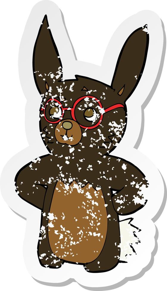 adesivo retrô angustiado de um coelho de desenho animado usando óculos vetor