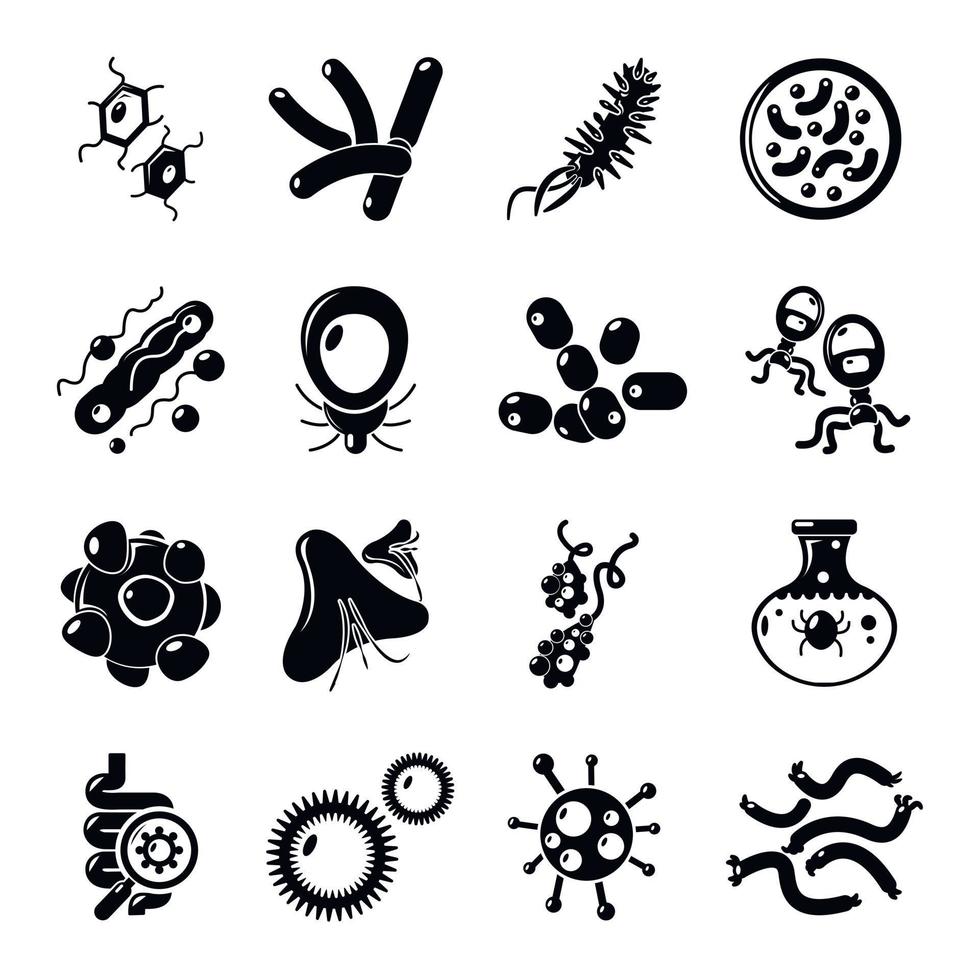 conjunto de ícones de bactérias de vírus, estilo simples vetor