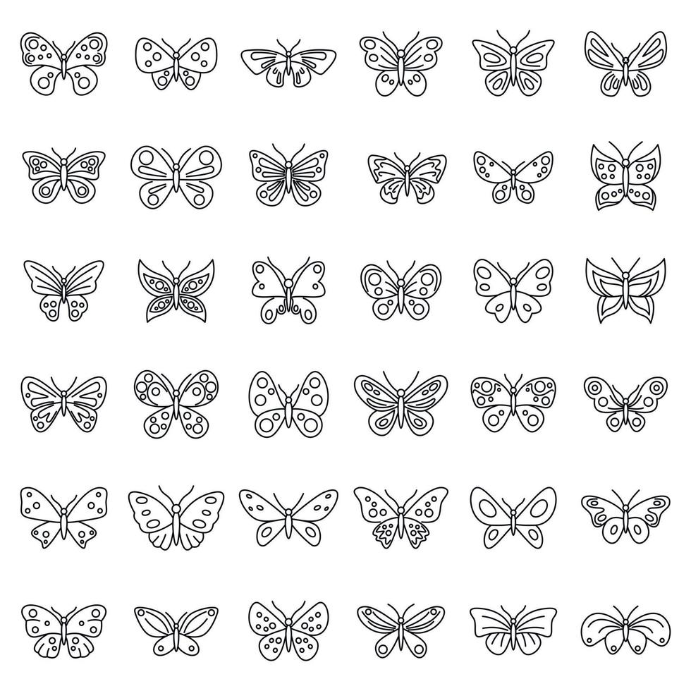 conjunto de ícones de insetos borboleta, estilo de contorno vetor