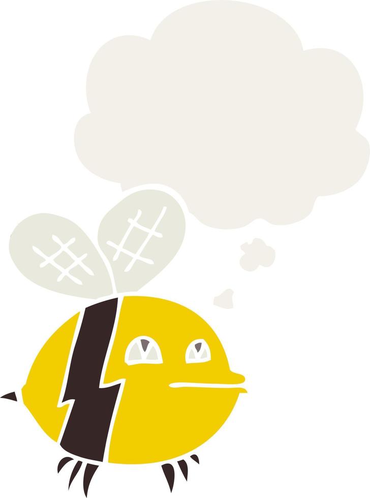 abelha de desenho animado e balão de pensamento em estilo retrô vetor