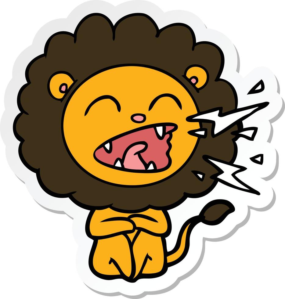 adesivo de um leão rugindo de desenho animado vetor